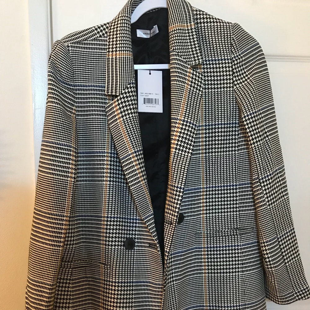 Anine Bing Madeleine Blazer Navy Check